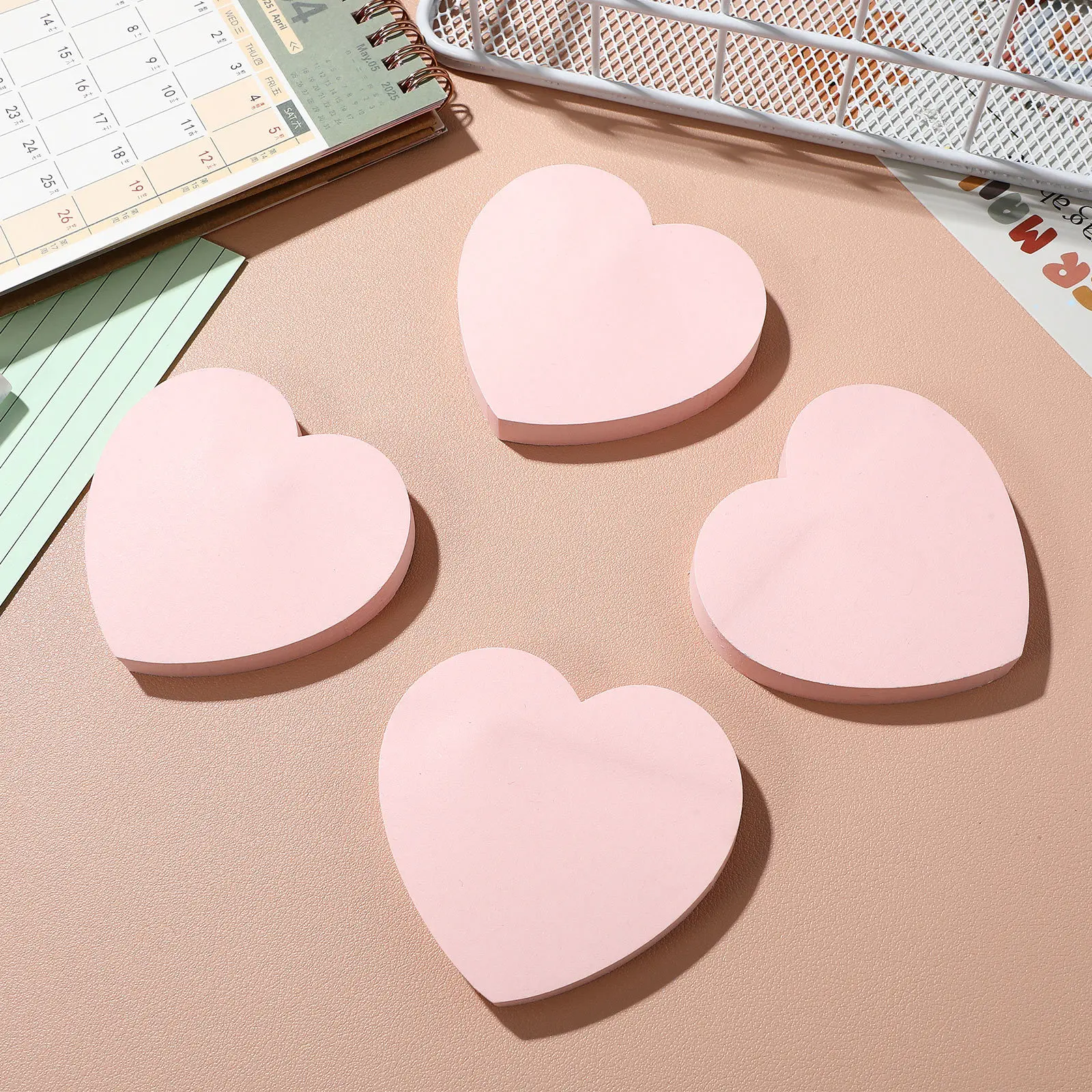 4pcs Heart Shaped Memo Pads Colorful For School Office Home Self-Adhesive Note Stickers Portable Compact Notepads