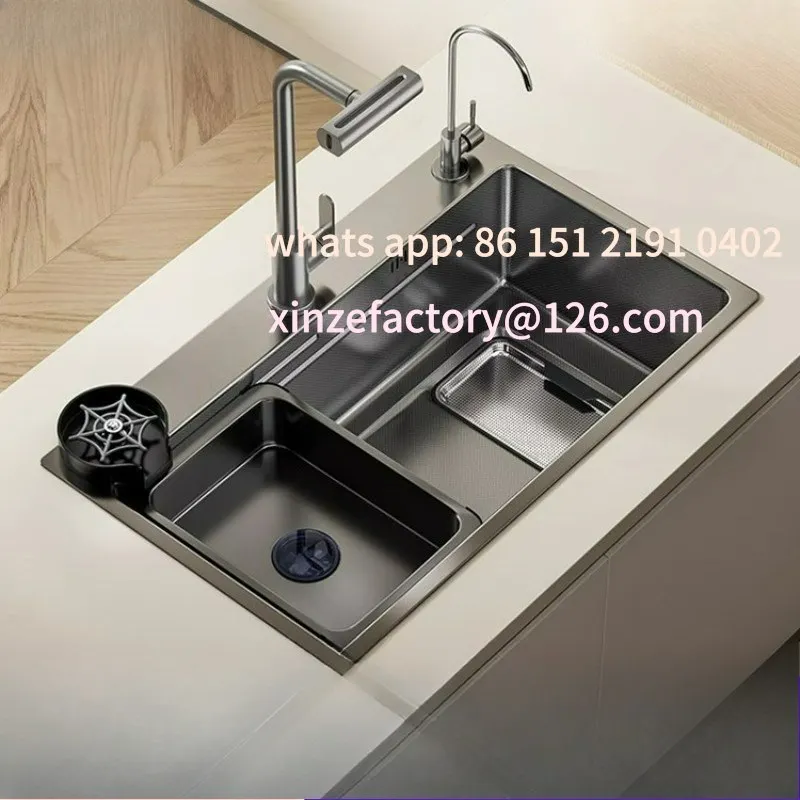 

Customizable Gun Black 304 Stainless Steel Kitchen Sink Large Single Sink Undercounter Vegetable Basin
