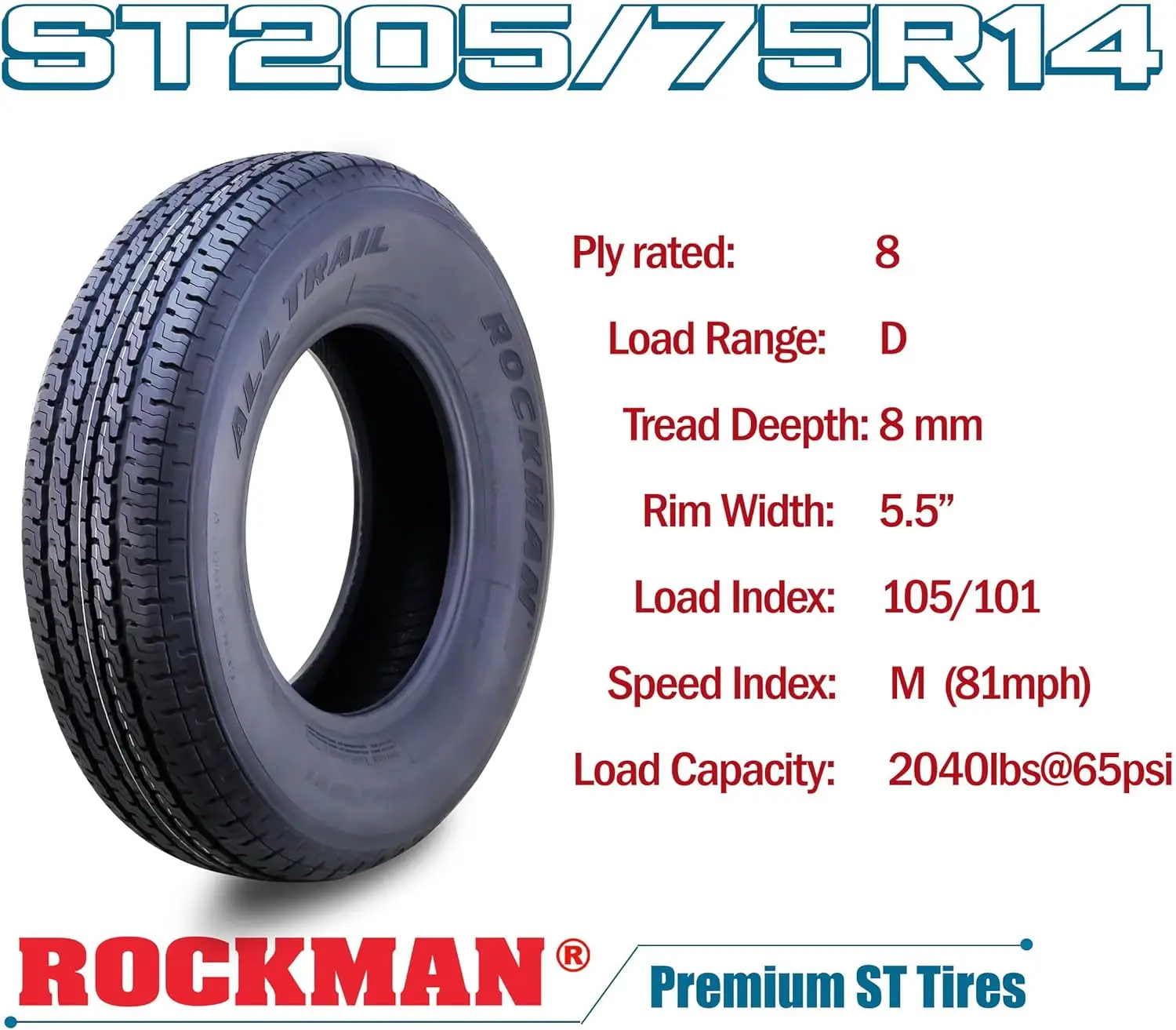 Anhängerreifen ST205/75R14 8-lagiger Lastbereich D 105M Stahlgürtel Radial 11165, Set3-2025 NEU