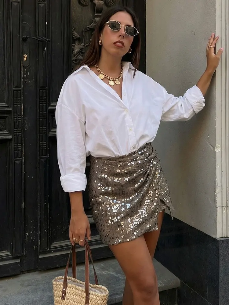 HH Women Y2K Elegant Sequin Skirts High Waist Slim A-Line Mini Skirt 2026 New Fashion Summer Lady Sexy Club Party Shining Skirt