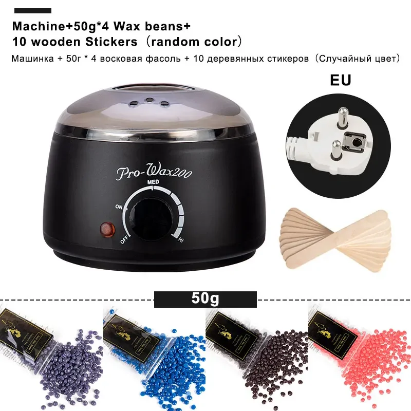 Electric Wax-melt Heater Machine + Wax Bean Bags + Wood Stickers Hair Removal Kit