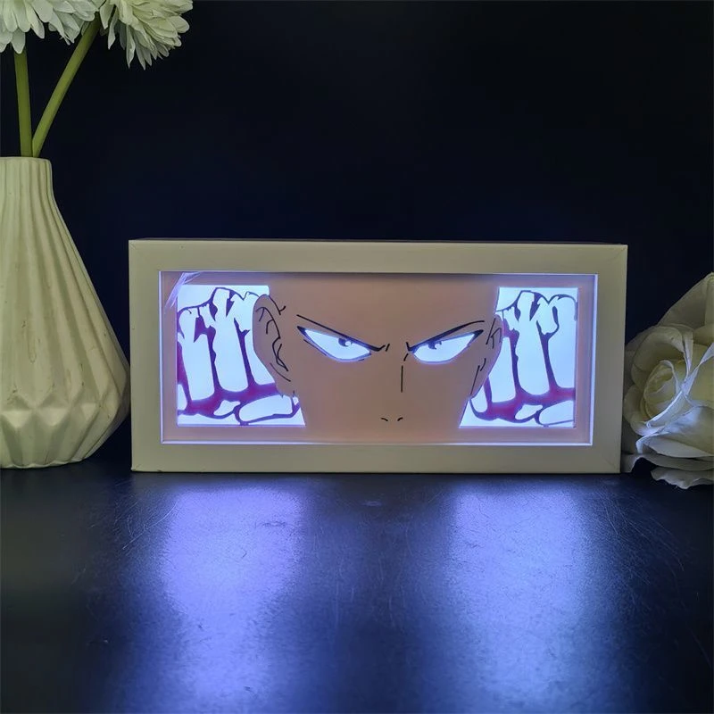Anime um soco homem led papel esculpido lâmpada anime figura saitama garou 3d luz da noite decoração do quarto lâmpadas de cabeceira brinquedo presente