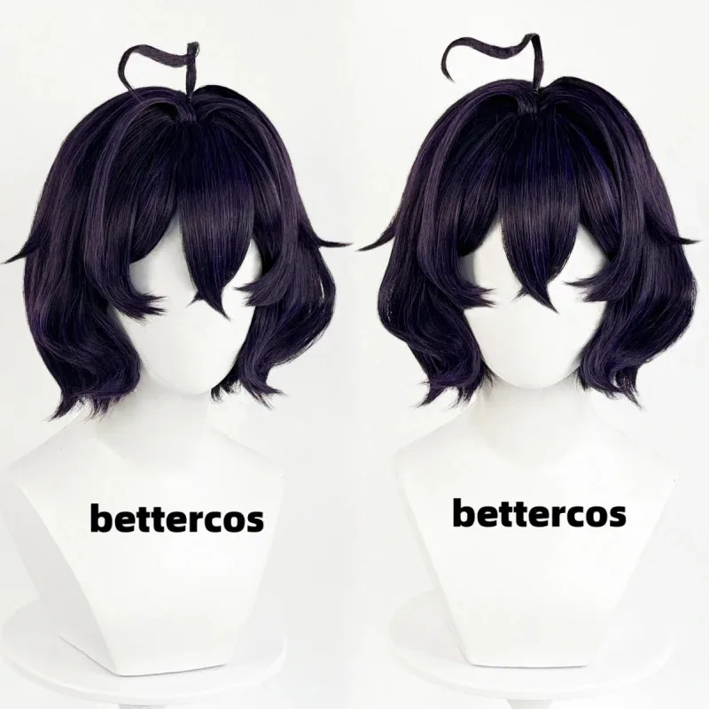 Anime Hiiragi Utena Cosplay Wig Short Scalp Purple Black Wig Heat Resistant Synthetic Wigs Halloween Party Wigs + Free Wig Cap