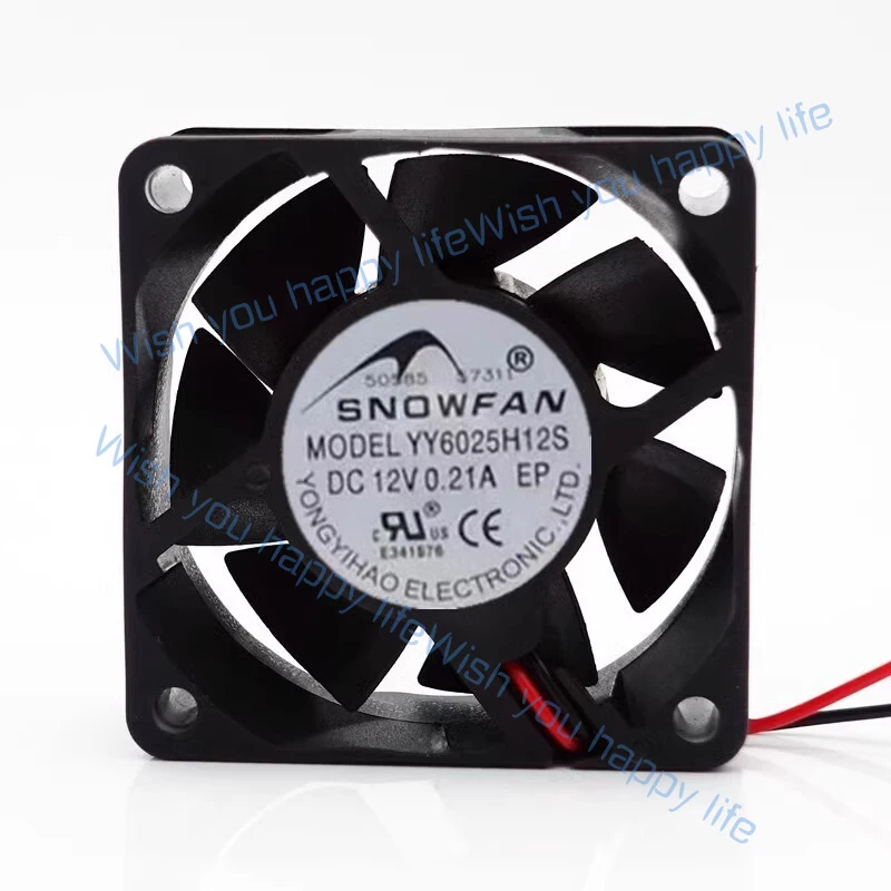 L... for SNOWFAN YY6025H12S 6025 DC12V 0.21A 6CM 2-Wire Dual Ball Cooling Fan