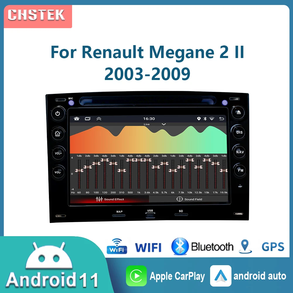 

CHSTEK Car Radio Wireless CarPlay for Renault Megane 2 II 2003-2009 Android 11 Player Navigation Stereo Bluetooth WIFI Audio GPS