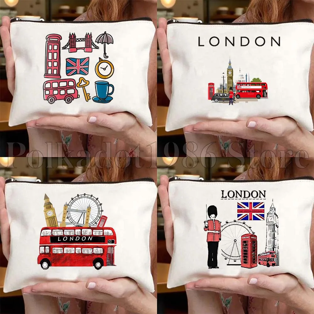 London England Bridge Bus Cute Tourist Gifts Canvas Bag Travel Cosmetic Bag Women Makeup Bags Fashion Toiletry Storage Bag