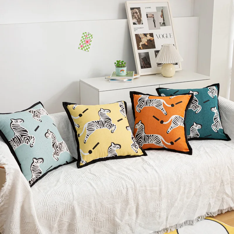 Modern Cute Cartoon Pony Cushion Cover 45x45cm Embroidery Model Room Living Room Waist Sofa Chenile Throw Pillow Case Home Decor