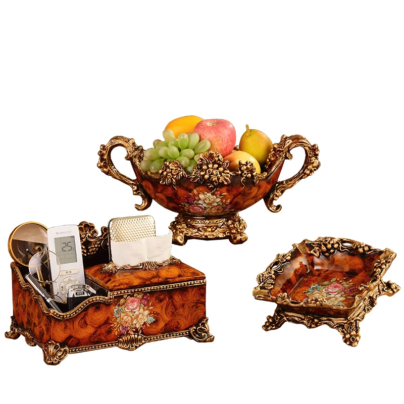 Luxury European fruit plate ornament creative home retro decoration living room ashtray tissue box set decoration