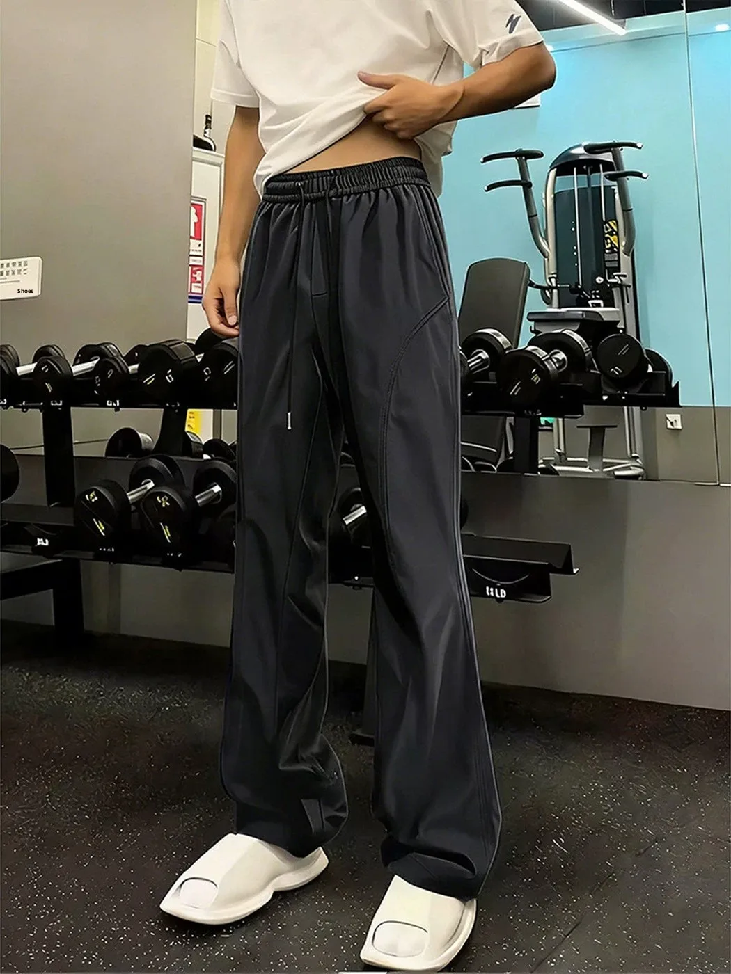 Black Quick-Dry Fitness Pants Men's Summer Ice Silk Angle Cut Sports Casual Pants CleanFit Straight Leg Micro Flared Pants