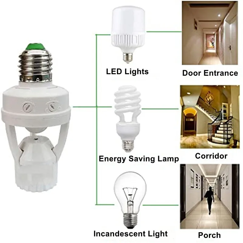 Joli de lumière à capteur de mouvement, support de lampe de base avec commande de lumière, interrupteur intelligent, adaptateur de prise d'ampoule, 100-240V