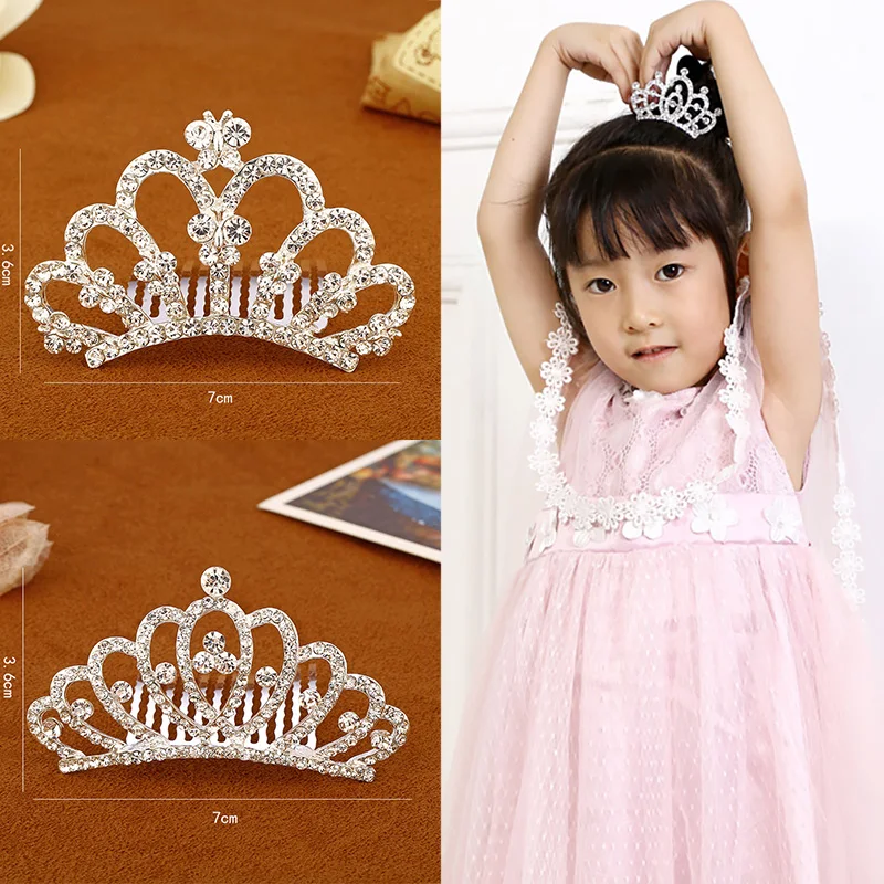 Girls Kids Princess Crown Mini Cute Flower Crystal Rhinestone Hair Combs Birthday Party Tiaras Decor Jewelry Hair Accessories