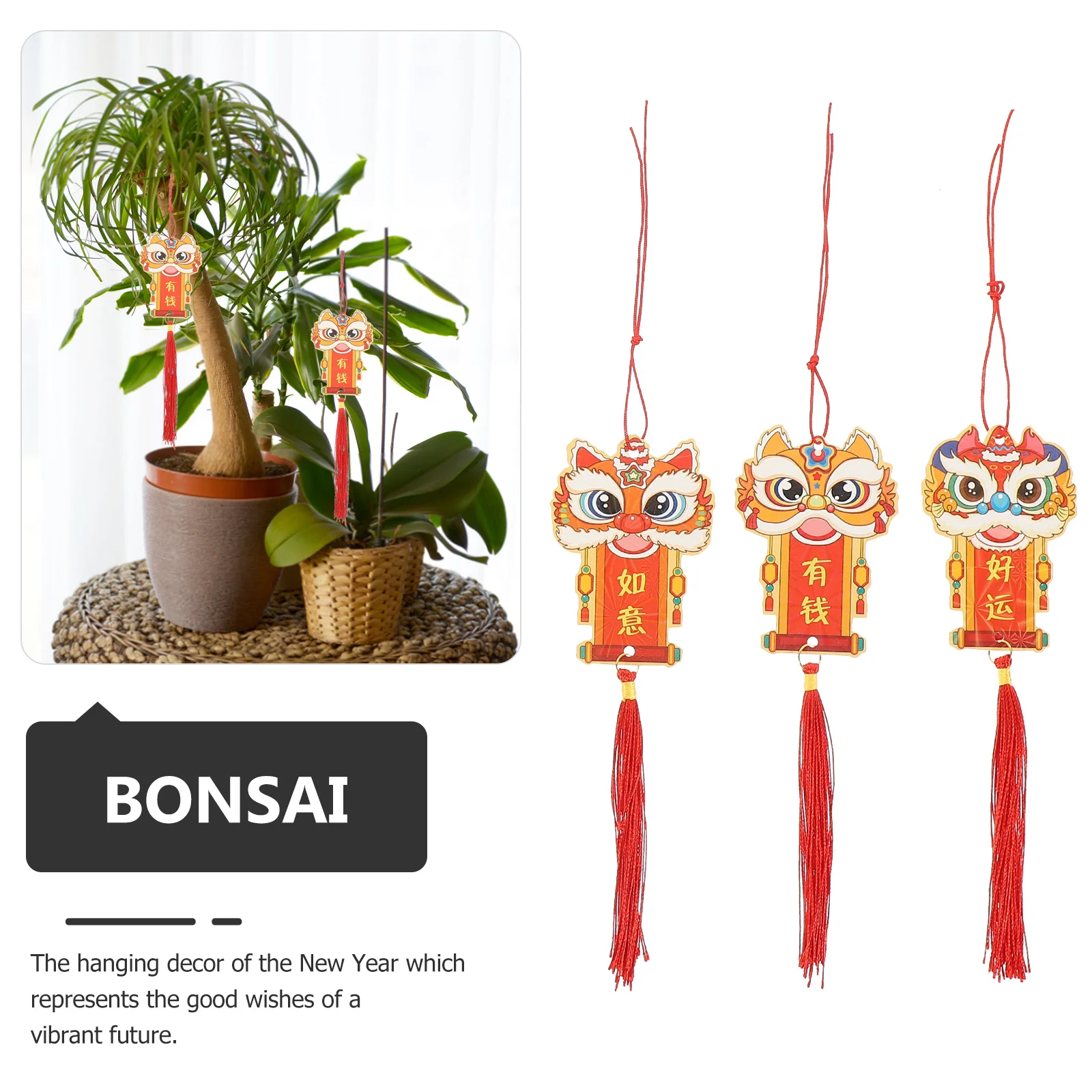 6 قطع من زينة السنة الجديدة على الطراز الصيني، زينة مهرجان قابلة لإعادة الاستخدام للمنزل، باب السيارة، ديكور الحفلات، زينة السنة الجديدة #6