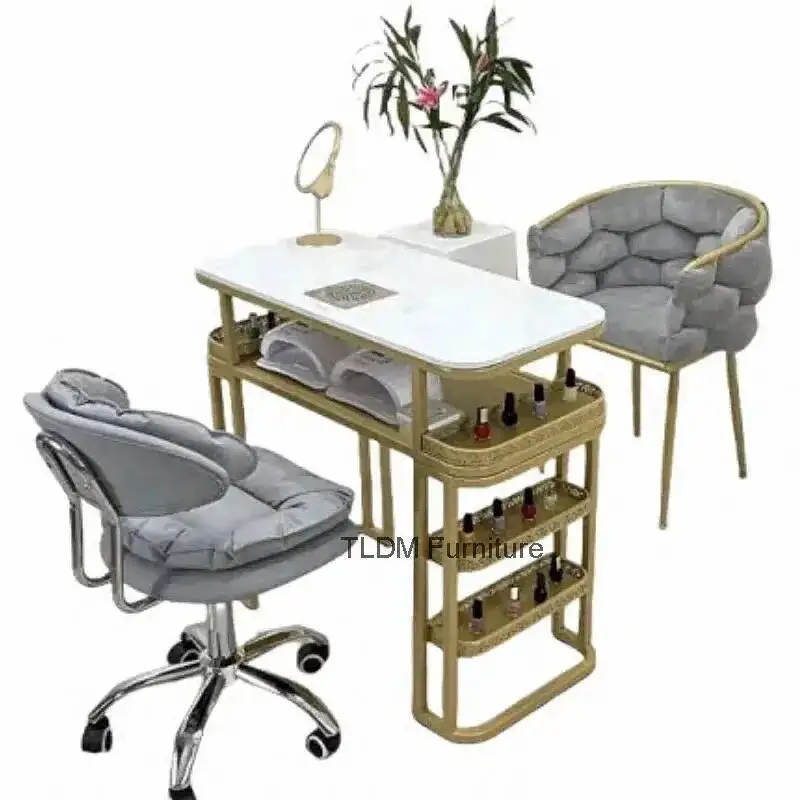 

Профессиональные маникюрные столы из кованого железа в европейском стиле, мебель для салонов красоты с пылесосом, комплект стола и стула для маникюра
