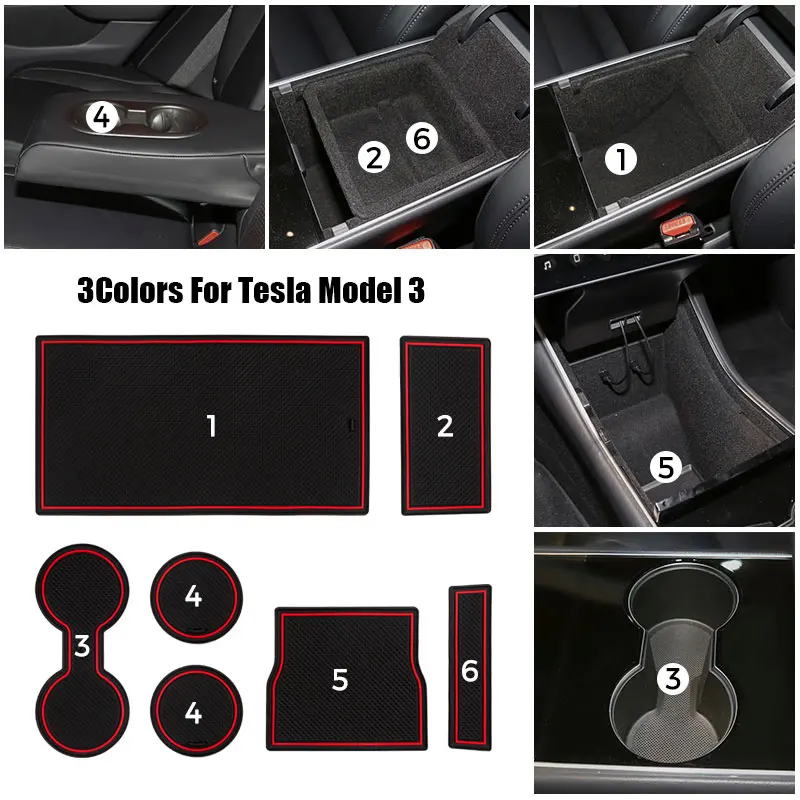 

For Tesla Model 3 Silica gel Cup Holder & Center Console Car Mat Liner Accessories 1Set