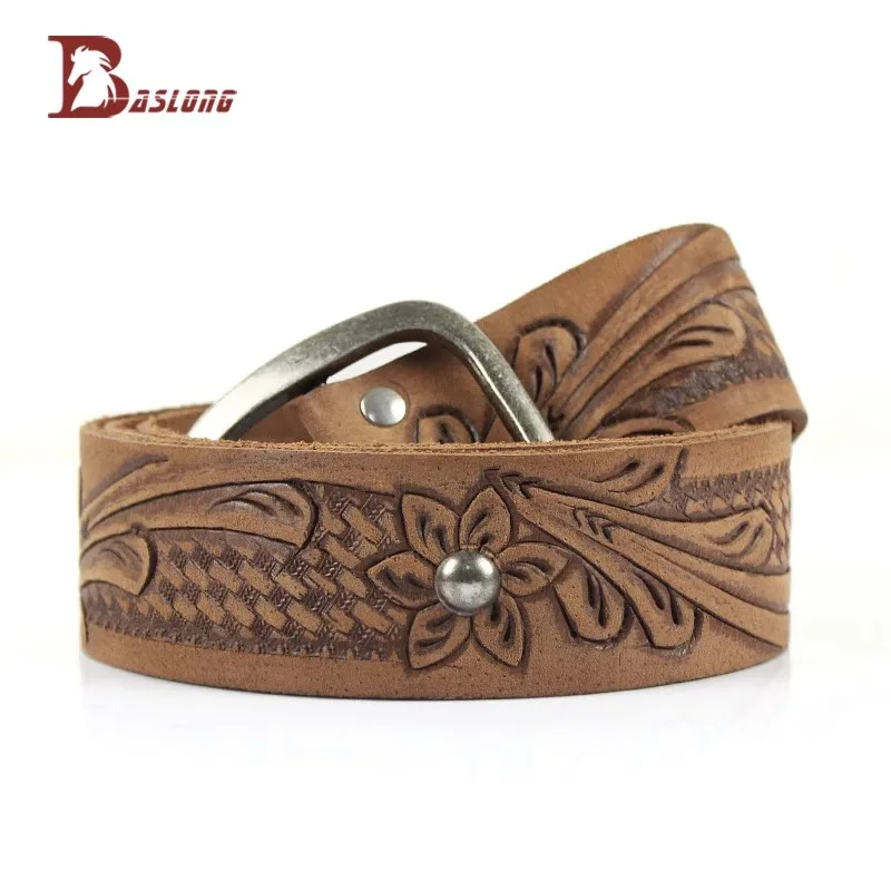 Baslong เข็มขัดขี่ม้าเข็มขัด Western คาวบอยอัศวินอุปกรณ์ First Layer Cowhide อัศวินเสื้อผ้า Retro Elegant เข็มขัด