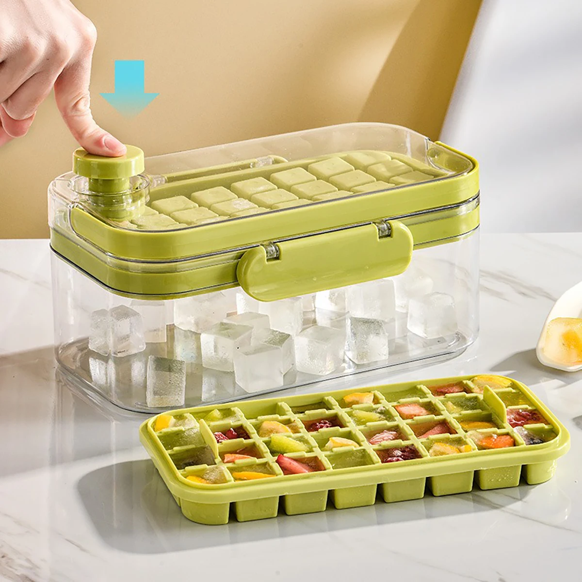 One Click  32Grid Slot Ice Cube Tray Mould with Lid/Shovel/Storage Box Remove ,DIY Ice Maker Whiskey Cocktail Drink Juice Tools