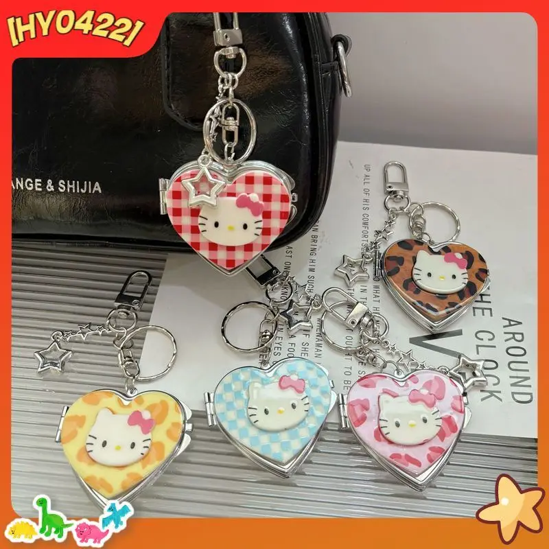 

Милый мультфильм Kt леопардовый плед кошачье сердце портативный зеркальный брелок сумка кулон аксессуар для макияжа для женщин девочек подарок