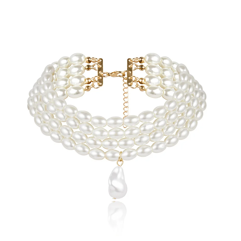 Elegante unregelmäßige Nachahmung Perle Choker Halskette Frauen Braut mehr schicht ige Schlüsselbein Kette ästhetischen Hals Schmuck wed Accessoires – Detail 10