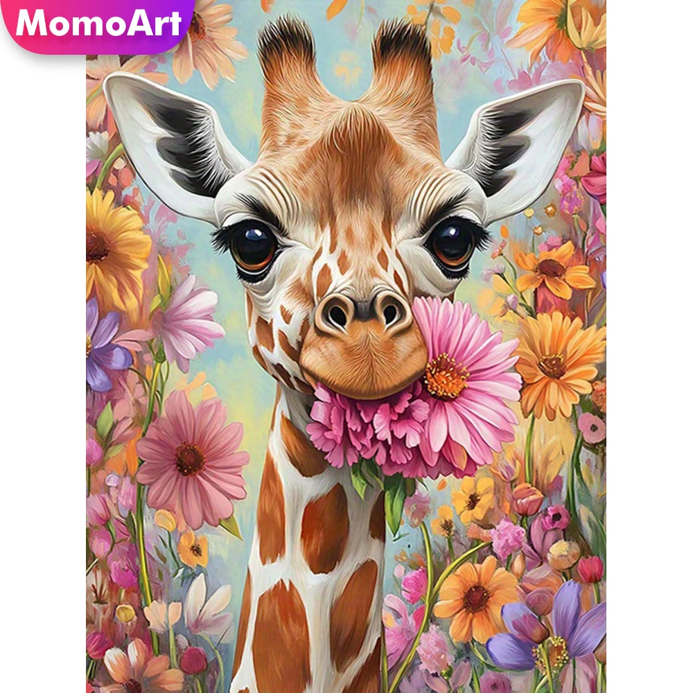 Momoart New Arrival Diamond Painting Giraffe Animal DIY Embroidery Pattern for Adults Beginners Diamond Mosaic Flower Child Gift