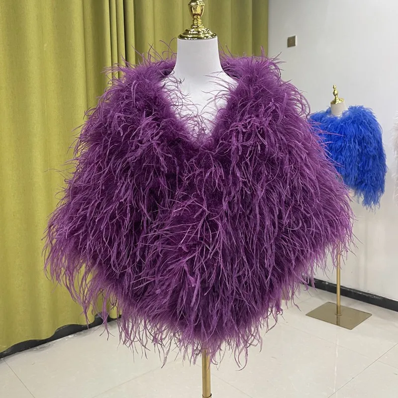 Women's ostrich feather with sleeves fashionable and elegant cloak feather shawl top 160*45cm suitable for parties and weddings