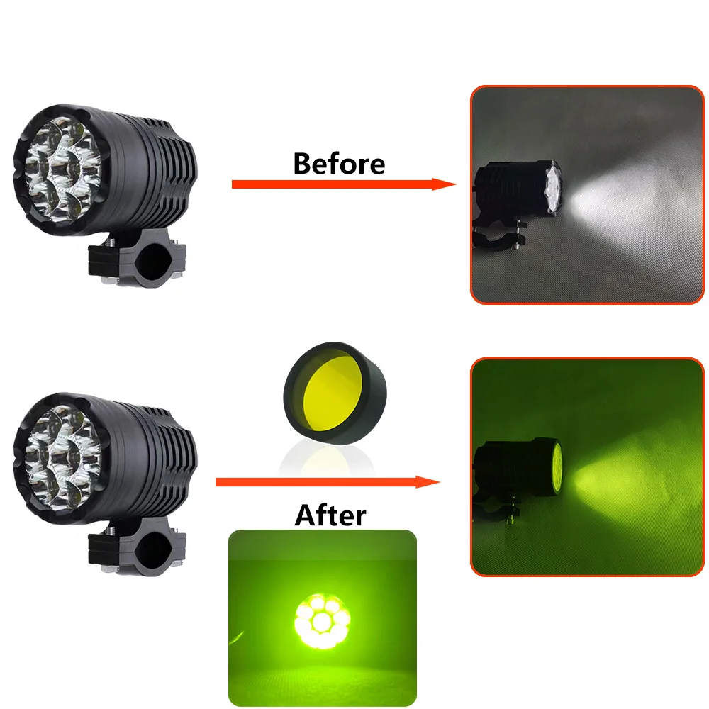12-80V Auxiliary Motorcycle Headlights High/Low/Strobe Additional Long Range Round 9 Chips Led Spotlights Motorcycles Fog Lights