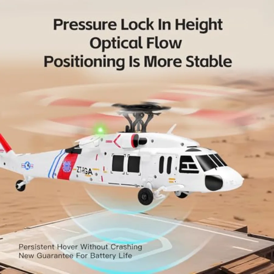 RC helicopter for indoor/outdoor use, ABS plastic body, black and red, 6-axis gyroscope stability and optical flow positioning
