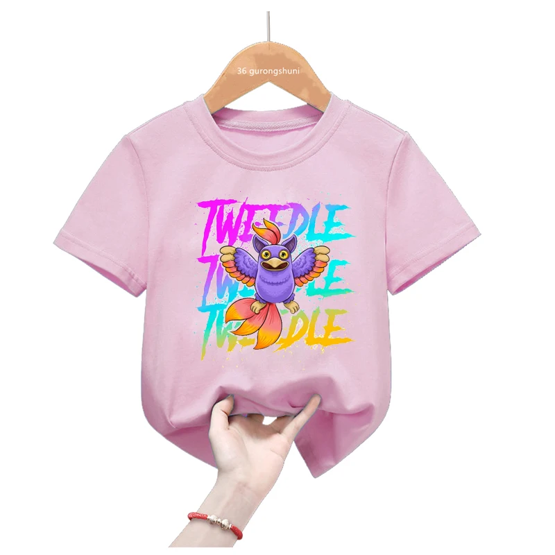 Clamble My Singing Monsters Graphic Print Pink Tshrit Girls Summer Kids Clothes Fashion Funny T Shirt Short Sleeve T-Shirt