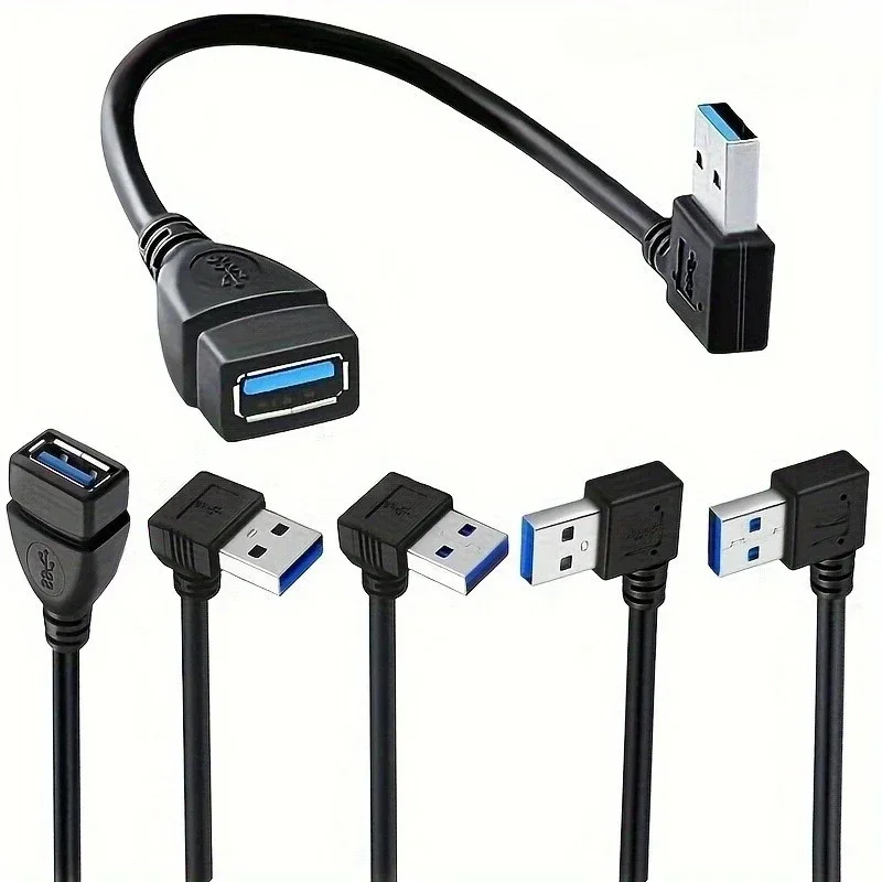 USB 3.0 Right Angle Extension Cable High-Speed Data & Fast Charging 90° Adapter for PC/Laptop/Phone, Multi-Port Tech Accessories