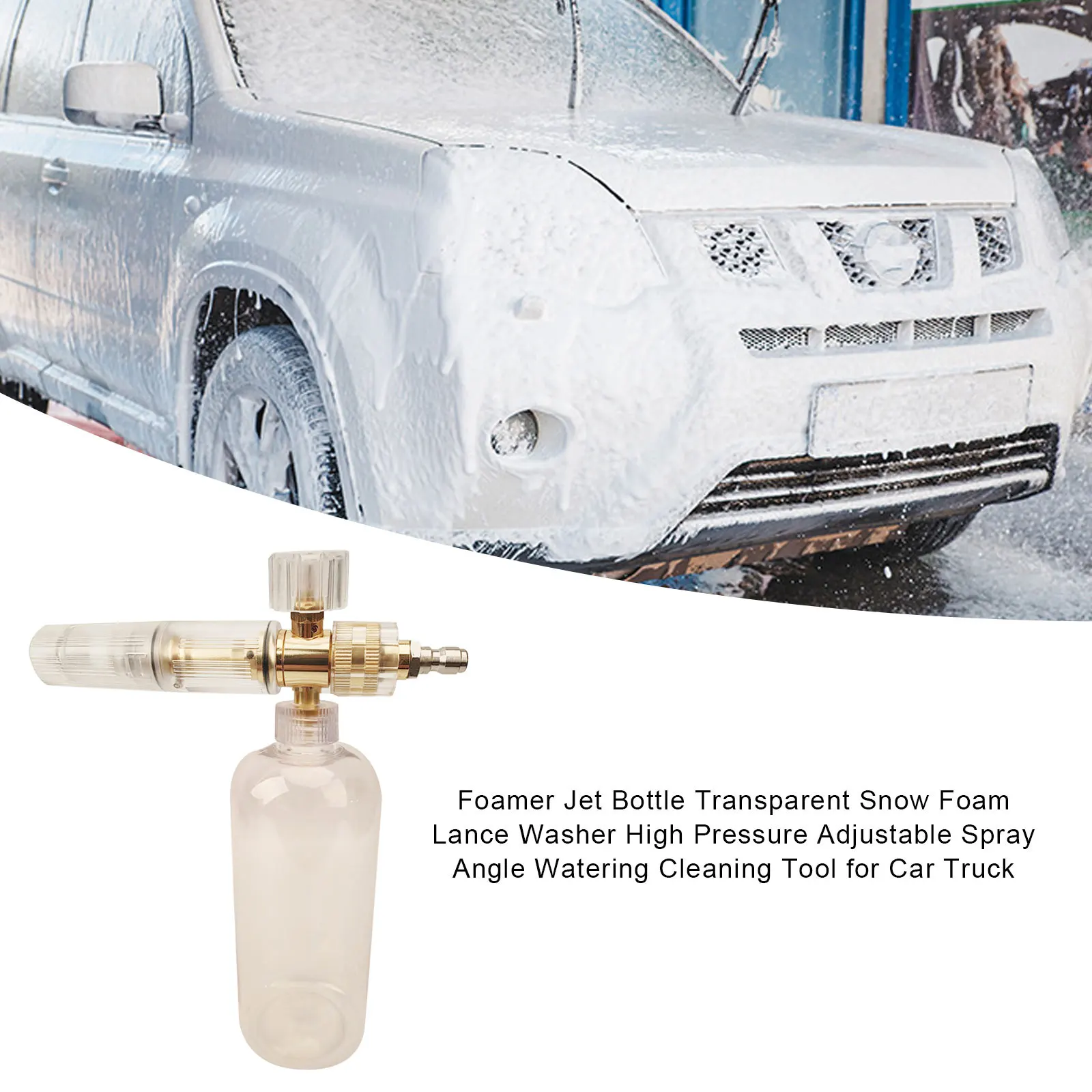 Foamer Jet Bottle Transparent Snow Foam Lance Washer High Pressure Adjustable Spray Angle Watering Cleaning Tool for Car Truck