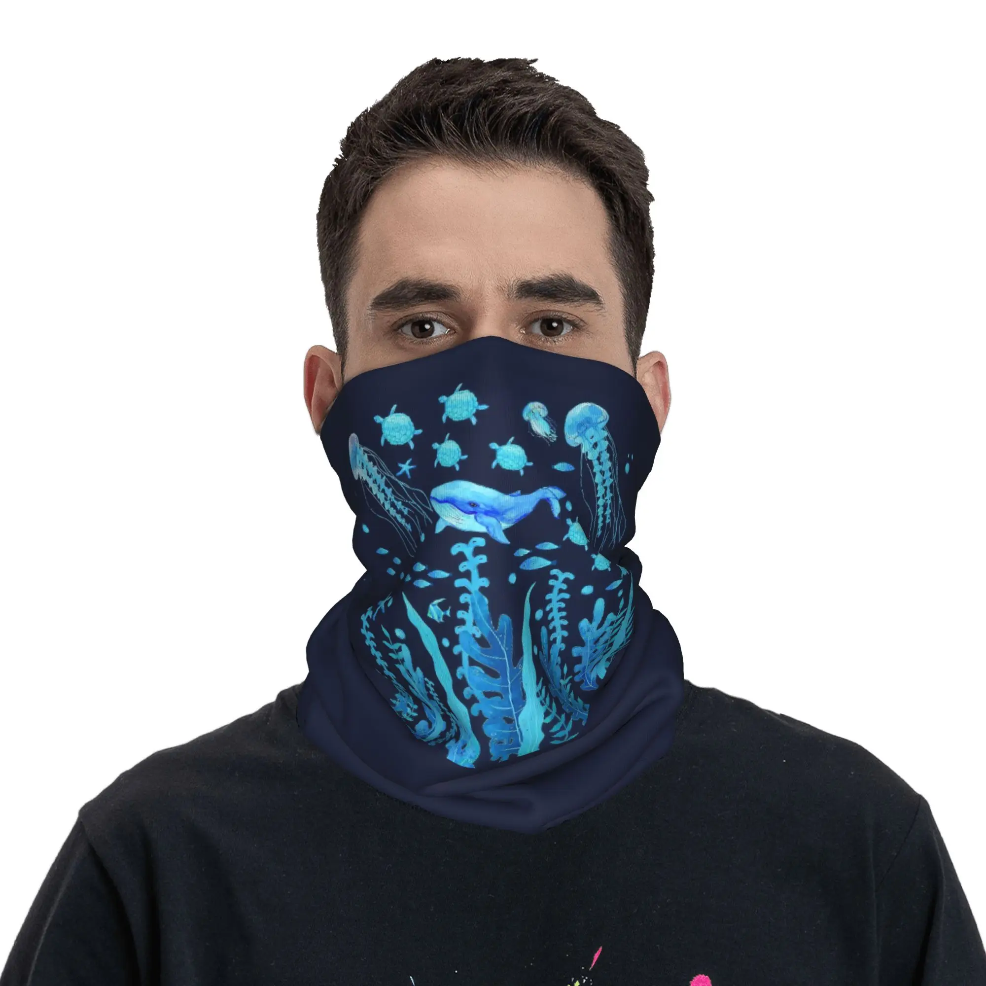 

Ocean Life Jellyfish and Whale Print Bandana Neck Gaiter Printed Mask Scarf Headwear Outdoor Sports for Men Women Breathable