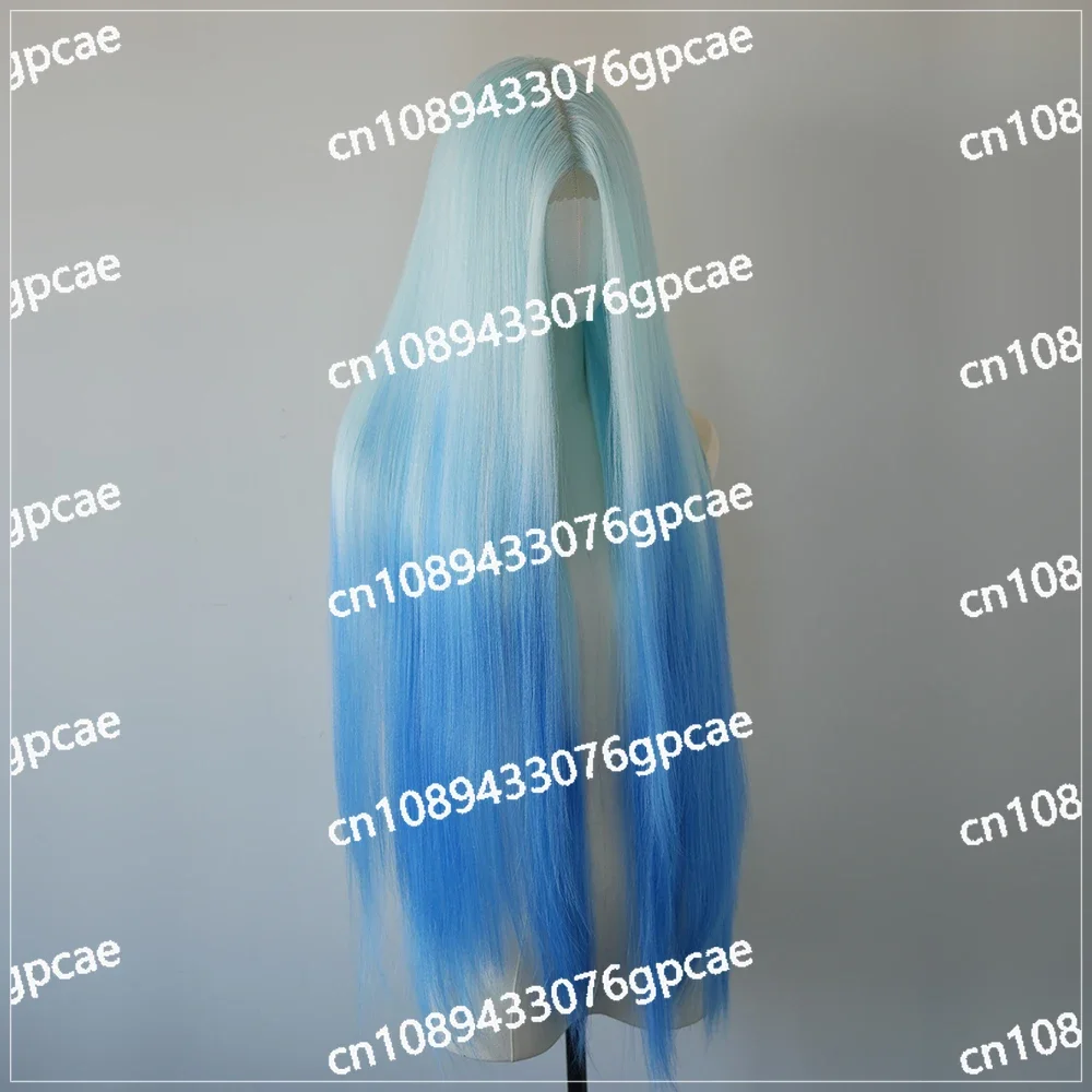 Blue Wig Lace Hand Hook Full Hood Female Super Long 1m Color Lolita Medium Split Long Straight Hair Whole Top Daily