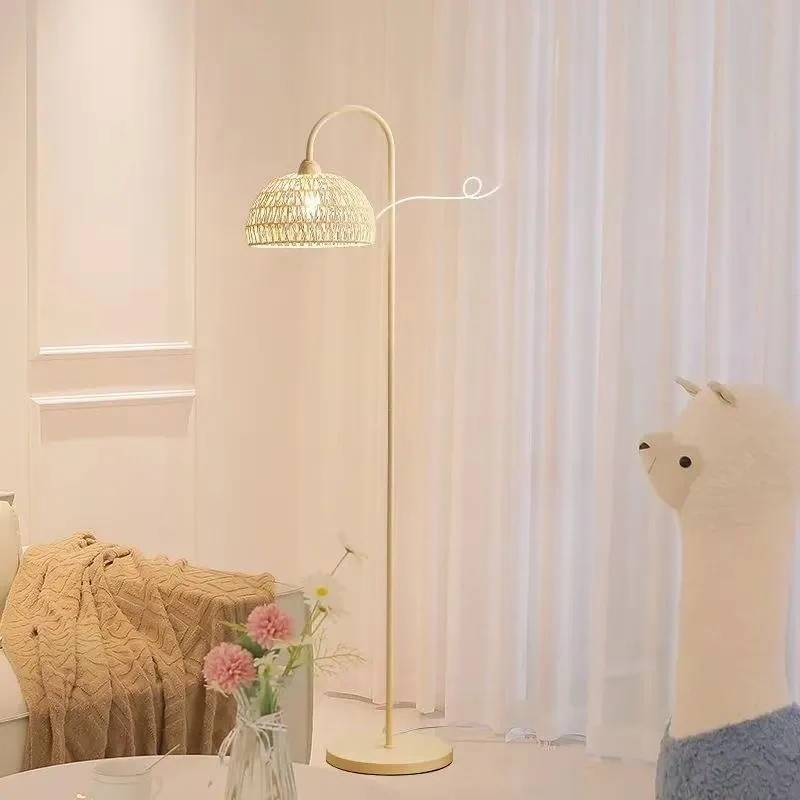 Rattan Floor Lamp Vertical Standing Light for Living Room Sofa Bedroom Bedside Ambient Decorative Lighting Home Hotel