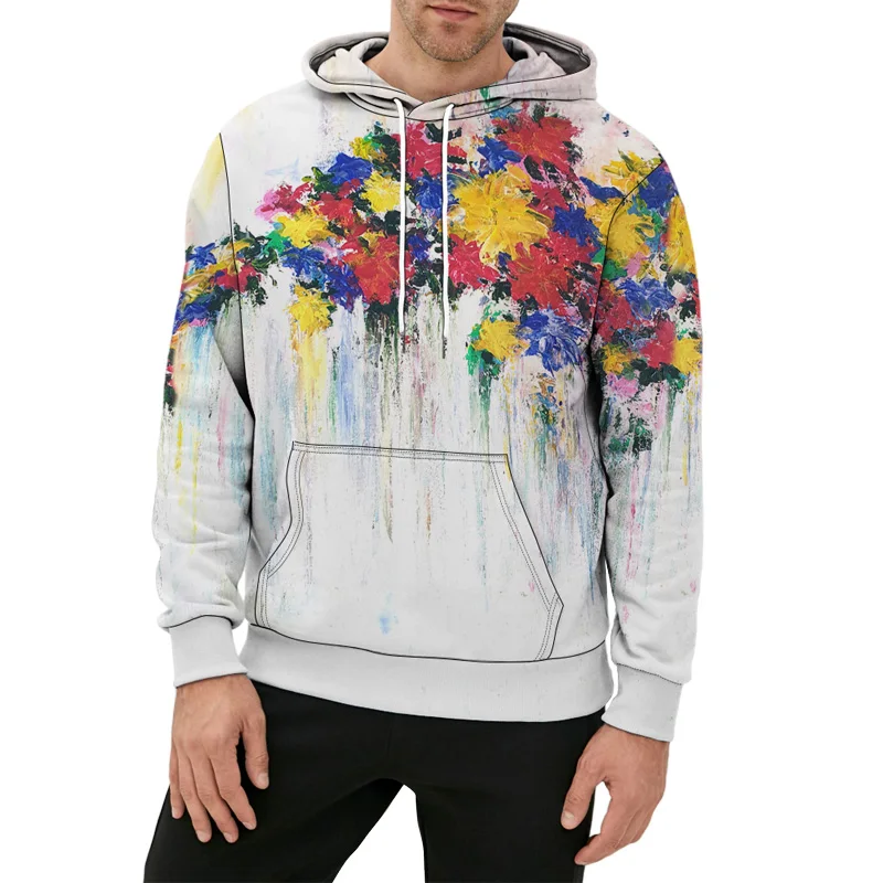 Hand Painted Graffiti Flower Planet Vinatge Style Printed Men Hoodies Unisex Clothing Pullover Male Oversized Sweatshirt S-6XL