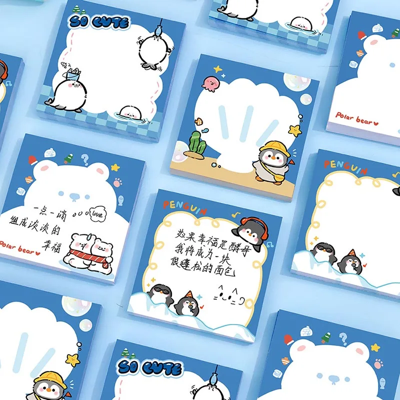 4pcs Random Design Kawaii Animal Self Stick Memo Notepads Aesthetic Decorative Sticky Notes for Notebook Office Stationery Decor
