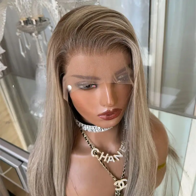 أعلى بيع أومبير براون شقراء الاصطناعية HD الدانتيل شعر مستعار أمامي لينة طويلة طول شعر مستعار مستقيم المصنع الأصلي رخيصة الباروكات غلويليس الباروكات #3