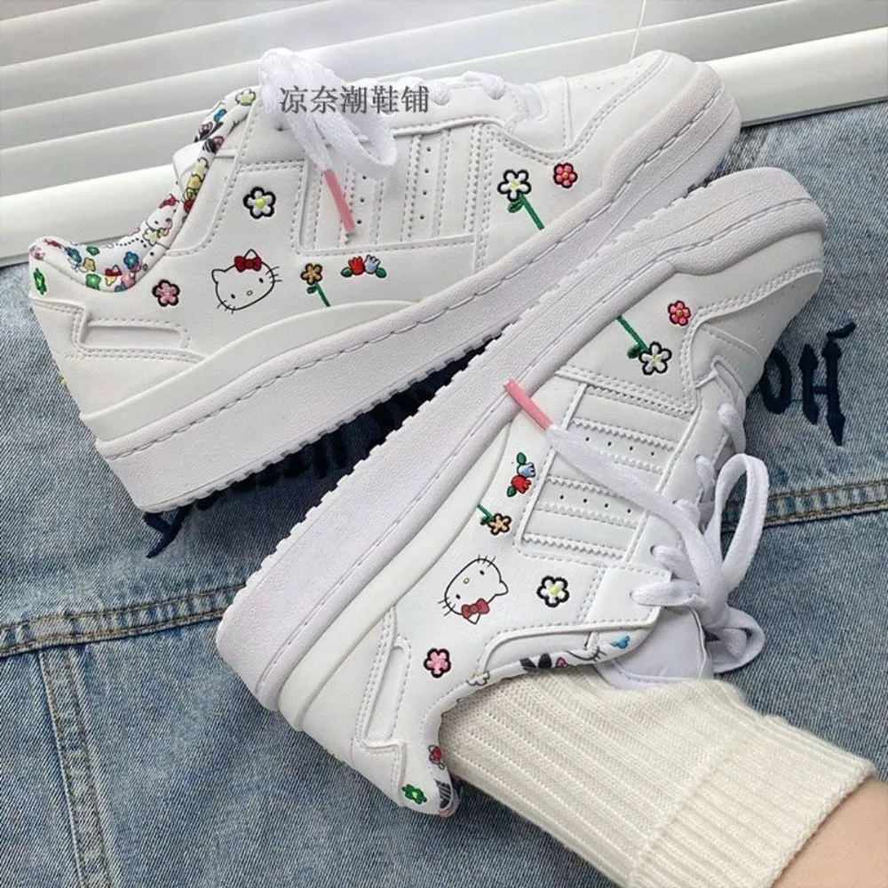 Miniso Hello Kitty Sneakers Cute Low Cut Embroidered Korean Version Board Shoes Sweet Y2k Girl Casual Comfortable White Shoes