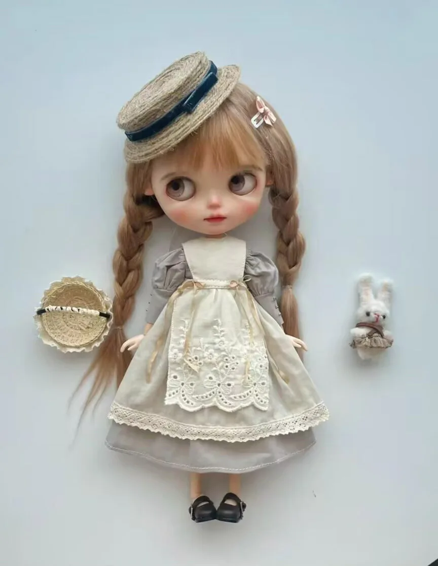 2025 Retro Cinderella French Embroidery 3pcs Blythe skirt+vest skirt+hat 1/6 30cm(Fit for azone,Pullip,Ob22/24/26, Licca)