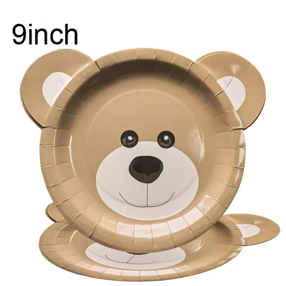 10/50 stücke Braun Bär Geformt Einweg Platten 7'' und 9'' Nette Bär Thema Party Geschirr Kinder Geburtstag Baby Dusche decor Liefert – Detail 2