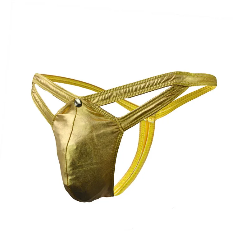 لامعة فو الجلود T الظهر ثونغ للرجال المثيرة سلسلة بيكيني سيسي مثير منخفضة الارتفاع U محدب الحقيبة مرونة جوفاء عارية الذراعين g-سلسلة
