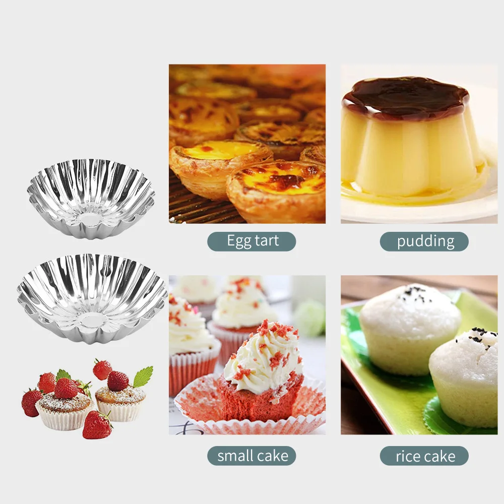 50pcs Egg Tart Molds Aluminum Brioche Mold Resuable Tart Pie Pan Non-stick Baking Tool for Tart Shells Cupcakes Muffin Pudding