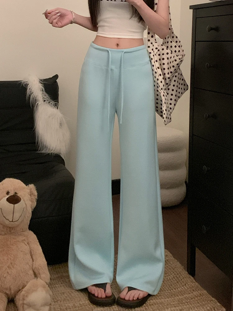 بنطال ذو قصة أرجل واسعة Y2K جلد نسائي شتوي مبطن بالقطيفة مرقع على طراز الكشمير مبطن بالصوف بطبقات مزدوجة دافئة مكتب مريح