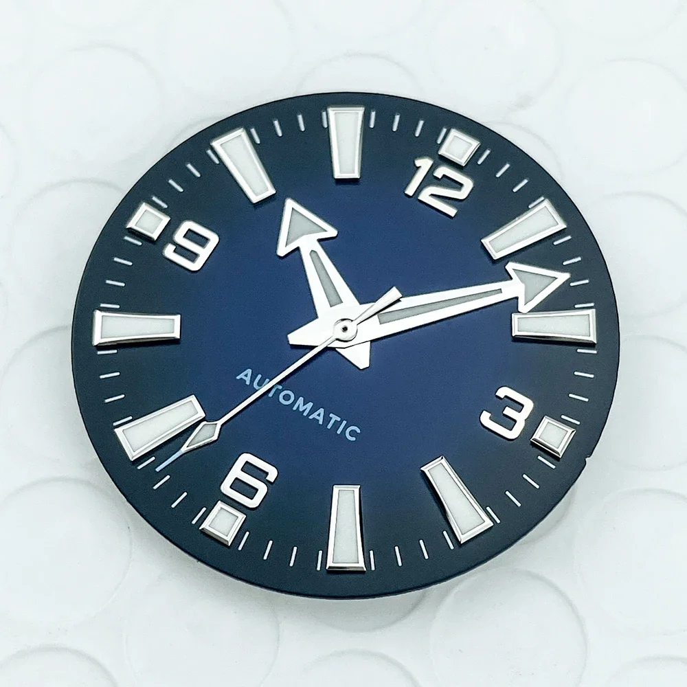 33mm NH35 NH38 Movement Mens Watch Dial + Hands Planet Style Blue Gradient Clean Design Ultra BGW9 Lume No Date Modification