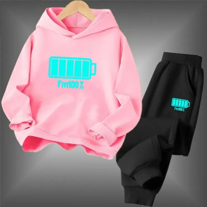 الربيع والخريف معطف بقلنسوة هوديي ملابس الأطفال رسالة عادية مطبوعة 2 قطعة معطف بقلنسوة + السراويل 3-13 سنة مجموعة #6