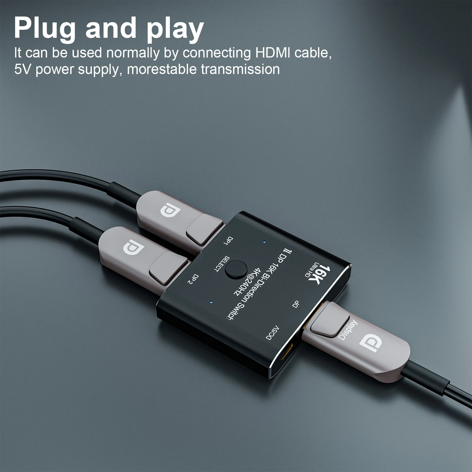 مفتاح منفذ عرض ثنائي الاتجاه ، HDR لشاشات عرض متعددة المصادر ، كابل ، 16K DP our ، 4K @ Hz ، 80Gbps