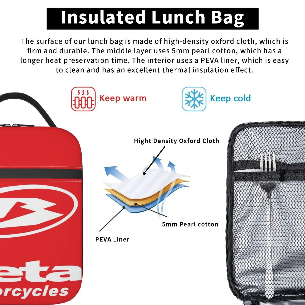 Beta Racing Insulated Lunch Bag for Women Kids Portable Food Boxes Thermal Lunch Box Tote
