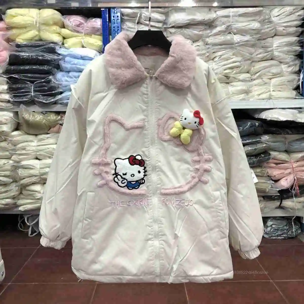 Sanrio Hello Kitty Winter Female Cotton Coat Japanese Style Simple Sweet Thick Warm Cotton Jacket Y2k Girl Versatile Zipper Coat