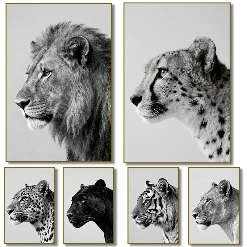 1PC--Vintage Panther Lion Leopard Roar Poster Print Black and White Stylish Wall Art Canvas Painting Print for Living Room Ho