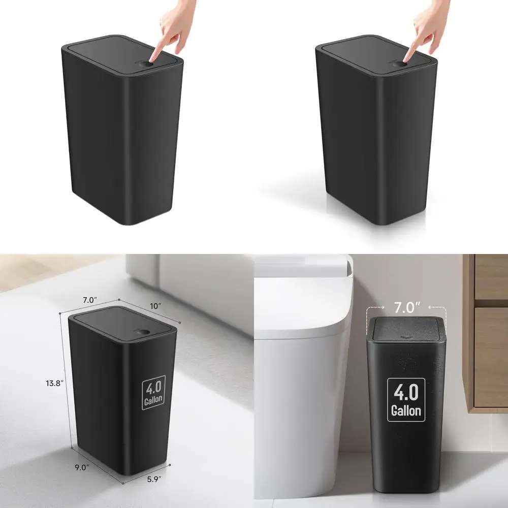 

4 Gallon Plastic Trash Bin with Pop-Up Lid for Home and Office Use (Black)