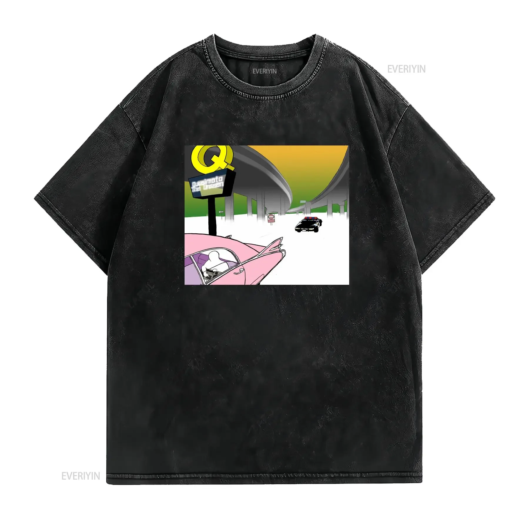 تي شيرت كواسيموتو البديل الغيب الهيب هوب الجاز الراب تي شيرت عتيق مغسول أنيق غير رسمي متعدد الاستخدامات قليلاً