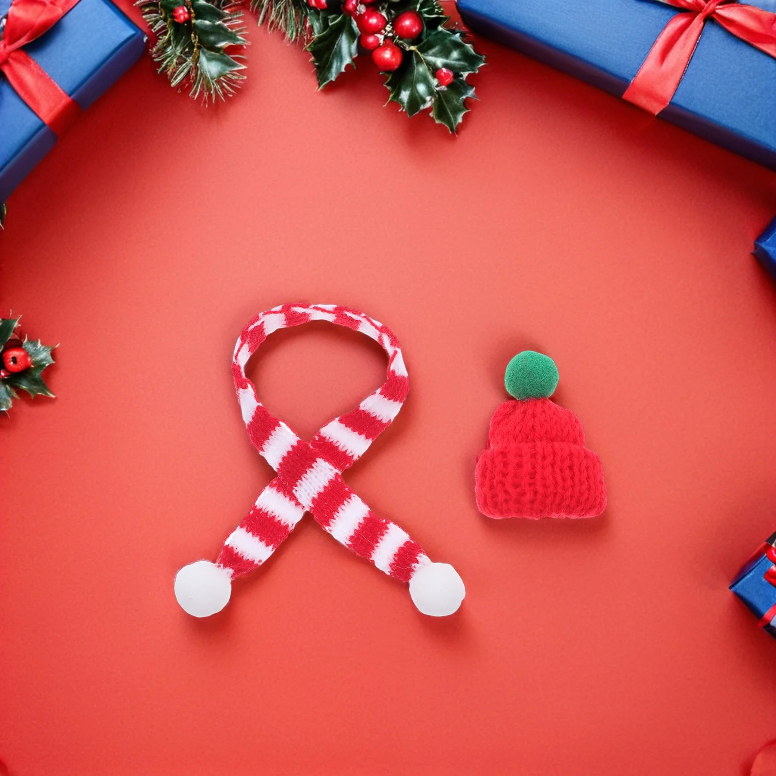 

20Pcs Mini Christmas Hats Scarves Handmade Style Craft Supplies Xmas Decorations Joyful Holiday Vibe Knitted Mini Hat Ornaments